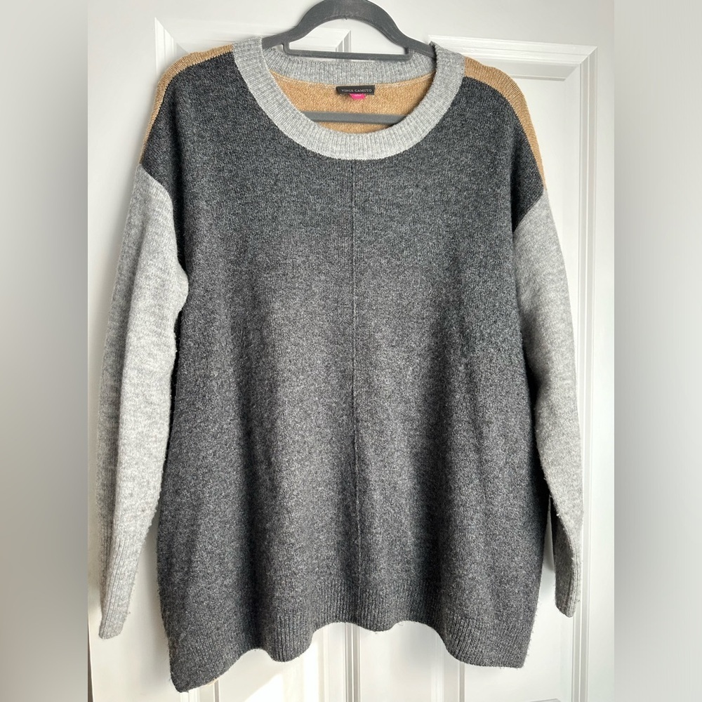 Vince Camuto Color Block Pullover Sweater Tan/Gray/Cream Sz 1X
